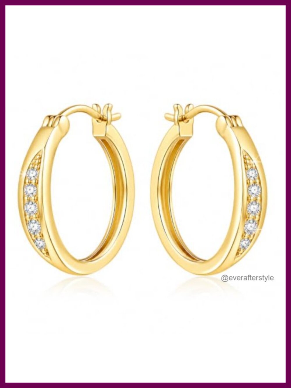 14K Gold Hoop Earrings with Cubic Zirconia Lightweight CZ Hoops for Women